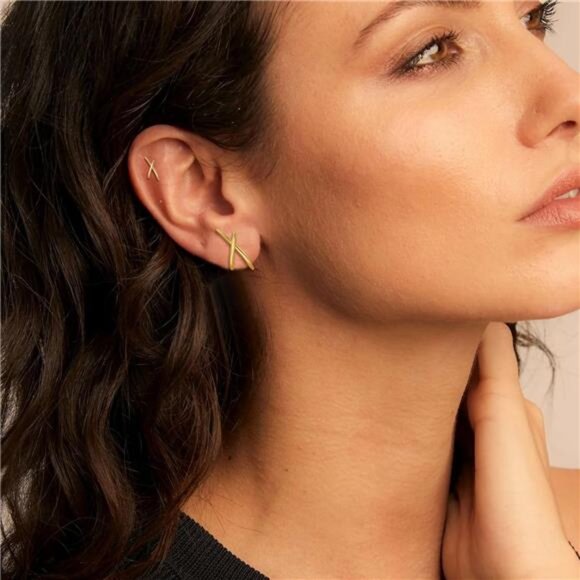 ✨ Gold Crisscross Earring Set | 16K Gold-Plated Dainty & Minimalist Earrings ✨ - Picture 3 of 5